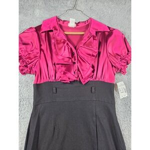 Body Central Sheath Dress Large Fuchsia Black Womens Ruffle Satin Colorblock L